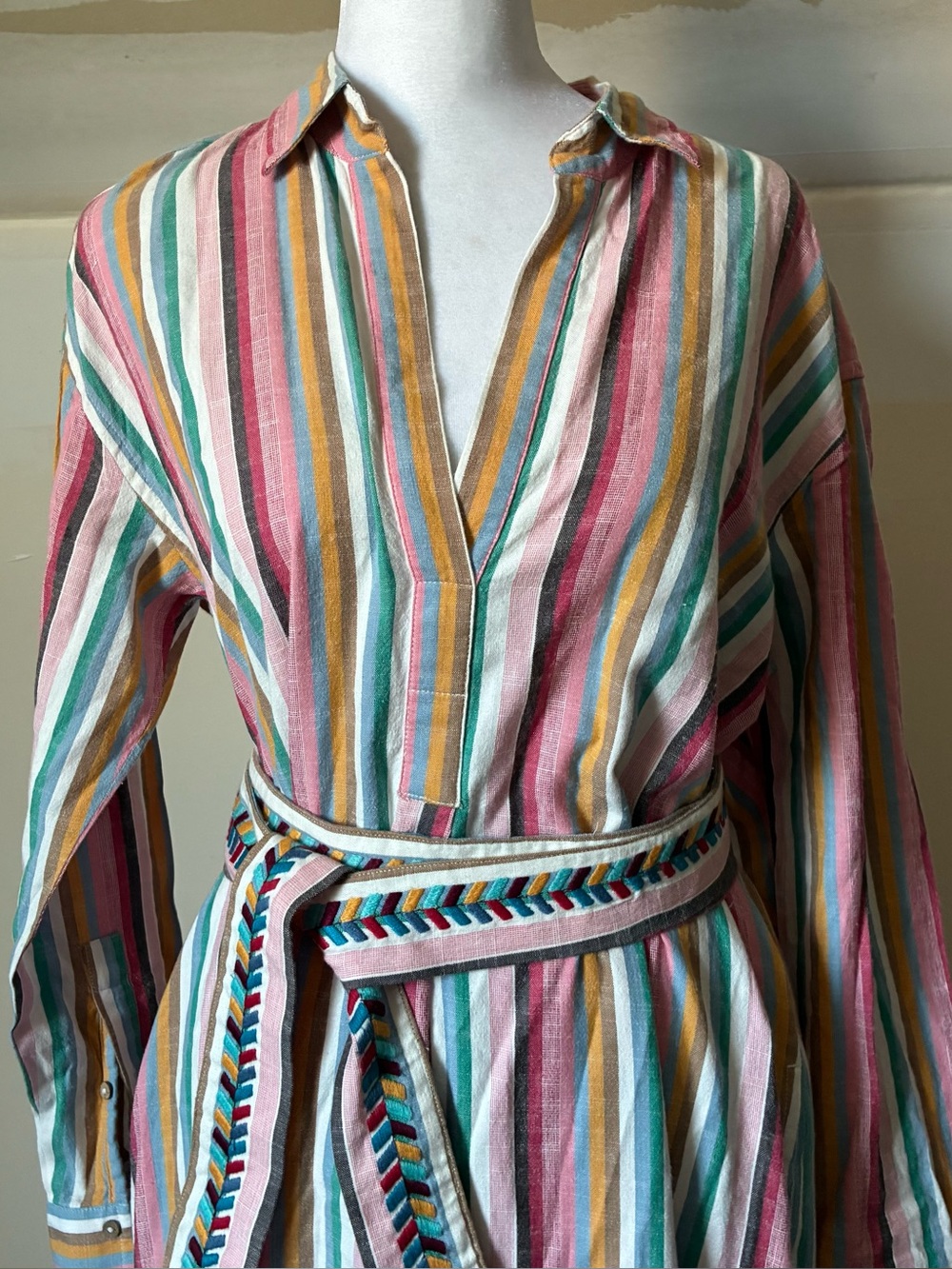 Xirena Striped Tie Waist Button Front Resort Boho Maxi Dress size XS - Picture 8 of 12